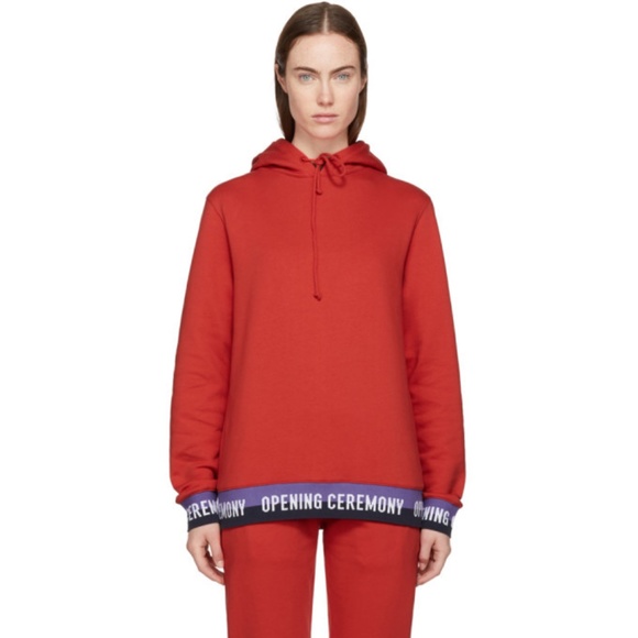 Opening Ceremony Tops - Opening Ceremony Red Elastic Logo Oversized Hoodie Sweatshirt